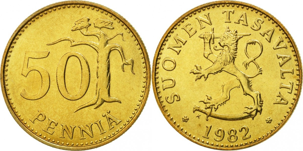 Финляндия 50 пенни, 1963 - 1990 Сосна XF