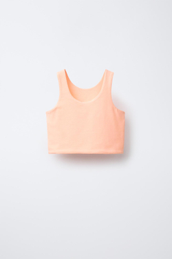 ZARA УКОРОЧЕННЫЙ ТОП С НАДПИСЬЮ, ОРАНЖЕВЫЙ