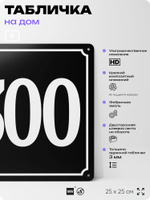 Адресная табличка с номером дома 300, на фасад и забор, черная, 25х25 см, Айдентика Технолоджи