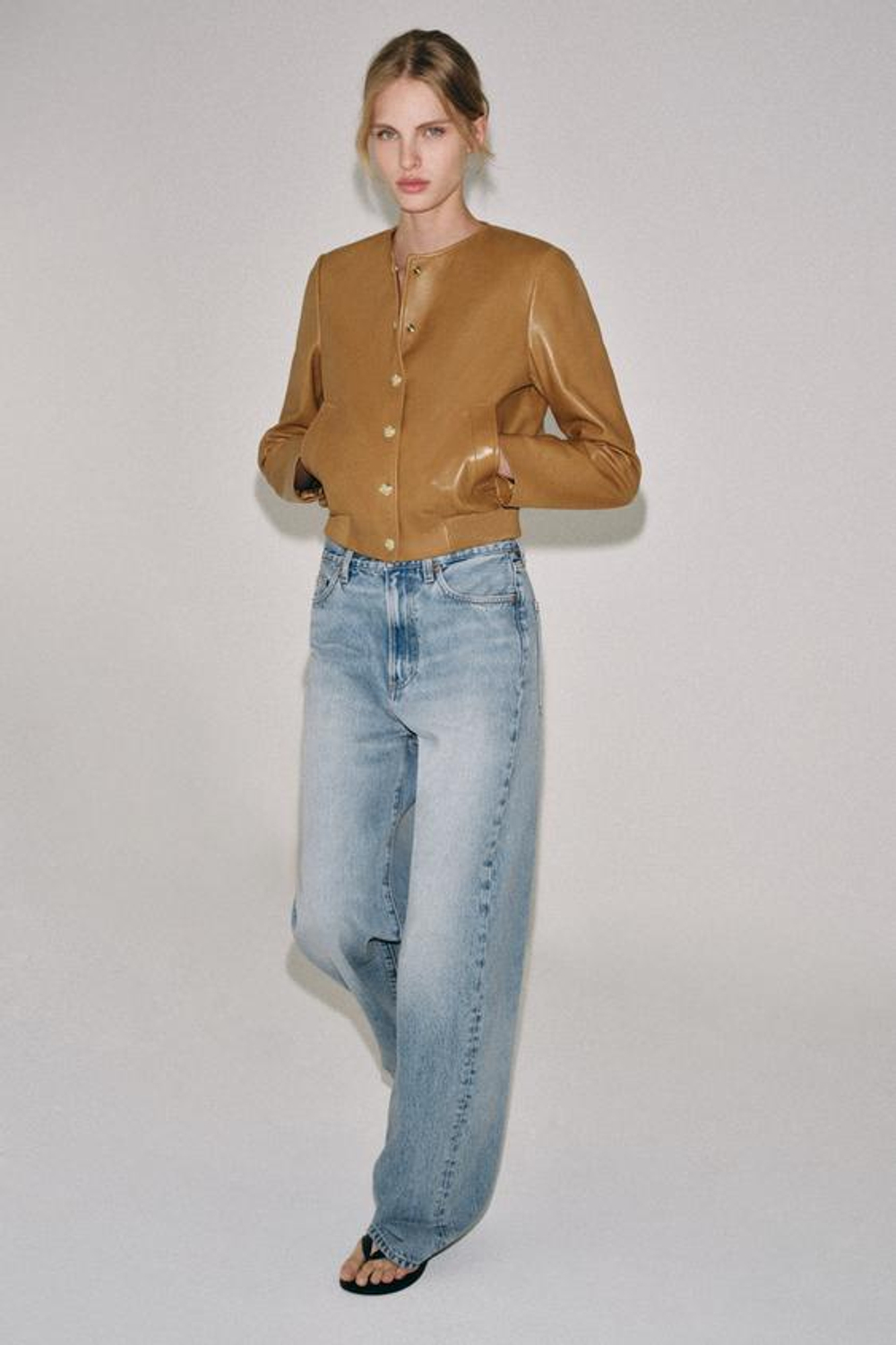 ZARA БОМБЕР ИЗ 100% КОЖИ — ZW COLLECTION, КАРАМЕЛЬНЫЙ