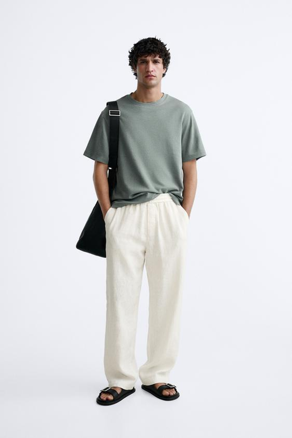 ZARA ФУТБОЛКА ИЗ РЕЛЬЕФНОЙ ТКАНИ, МЯГКИЙ ЗЕЛЕНЫЙ