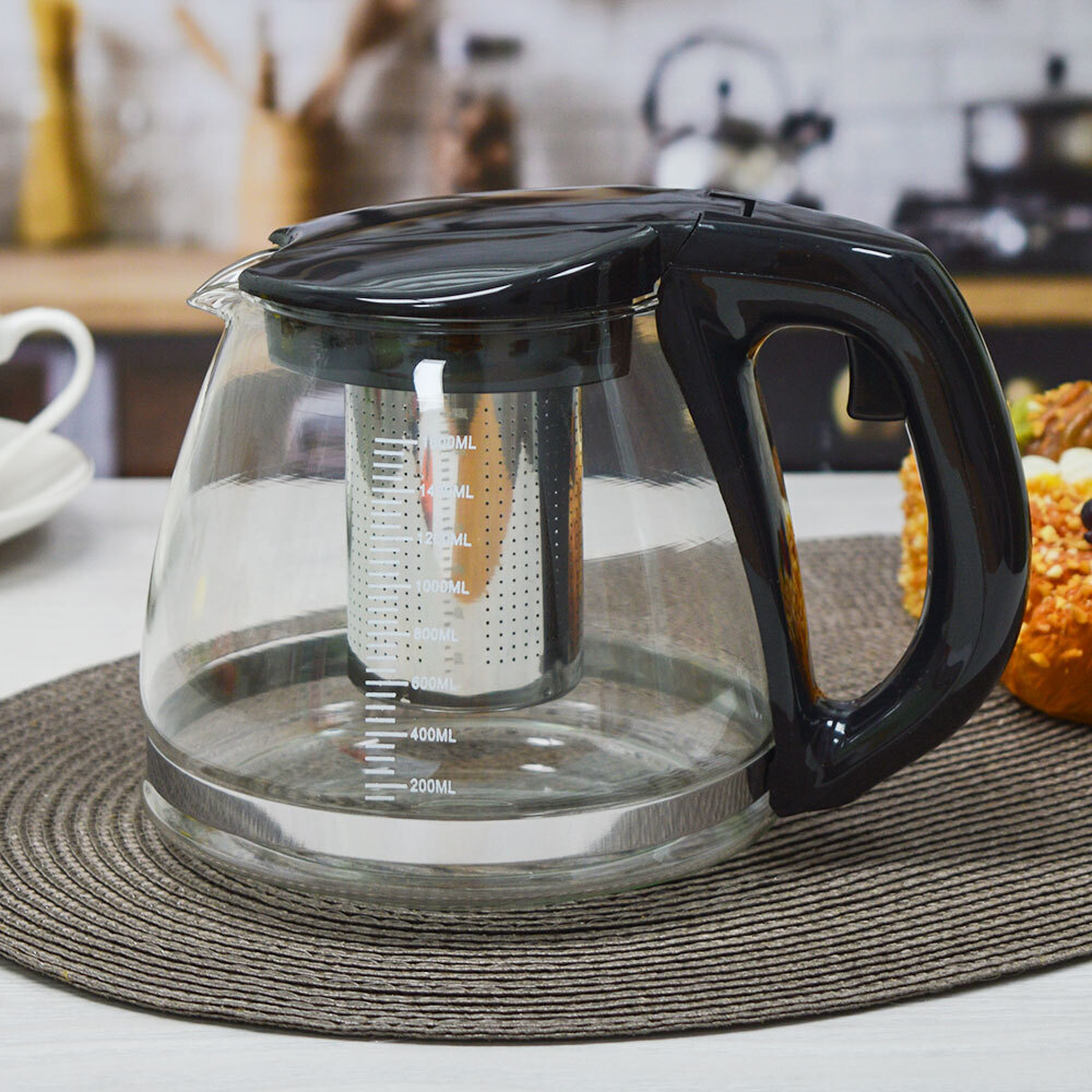 Чайник заварочный 1,6л стеклянный с металлическим ситом, BZ-129