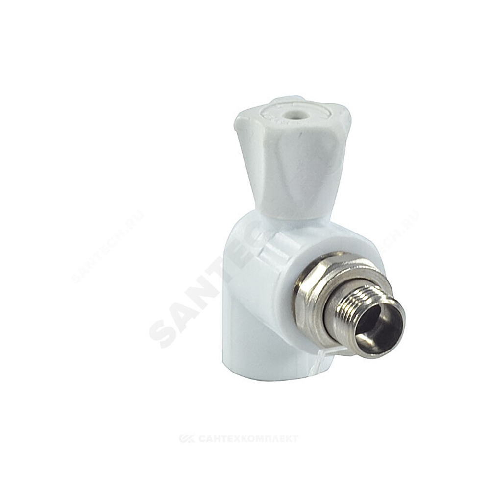 Кран шаровой PP-R белый Дн 20х1/2" НР угловой для радиатора VALFEX 10148020