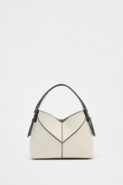 ZARA НЕБОЛЬШАЯ ХОЛОЩОВАЯ СУМКА-ШОПЕР С КОНТРАСТНЫМИ ДЕТАЛЯМИ, ЭКРЮ