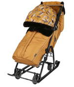 Санки - коляска детские зимние ДЕТЯМ 7-5Н ГОРЧИЧНЫЙ смена полозья на колеса,3 полож, чехол для ног круг. молния, сумка, муфта NIKA арт.НД7-5Н/Г