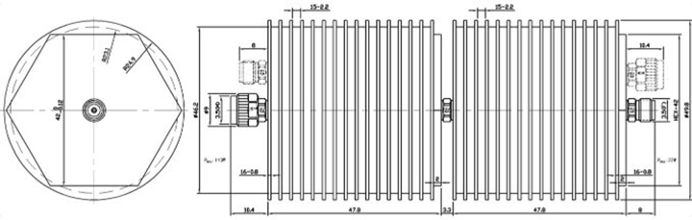 SMA, Аттенюатор фиксированный, 27 ГГц, 100Вт (10-40 dB)