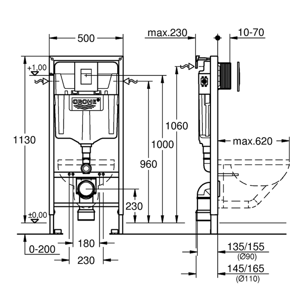 Инсталляция для подвесного унитаза Grohe Rapid SL 39939000 с панелью смыва, черный матовый