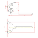 Смеситель для ванны и раковины 40к CN2121 CRON L-излив 300 мм, ХРОМ