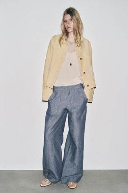 ZARA БРЮКИ WIDE-LEG ИЗ ЛЬНЯНОЙ ТКАНИ — ZW COLLECTION, СИНИЙ