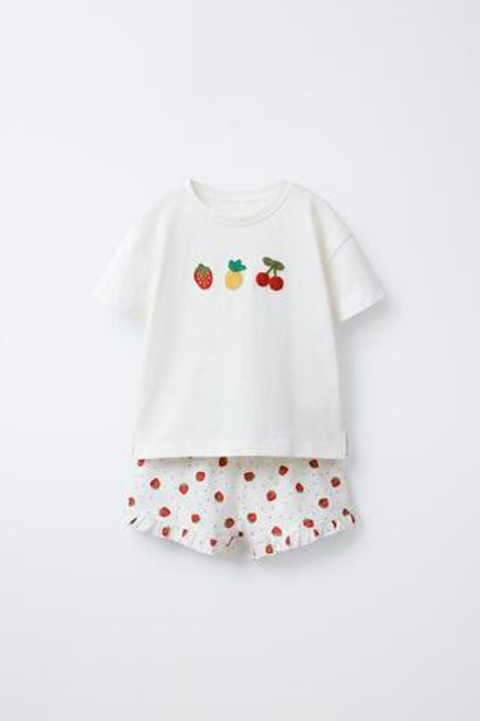 ZARA ПИЖАМА С ВЯЗАНЫМИ ФРУКТАМИ, ЭКРЮ