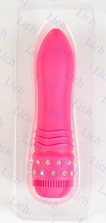 Розовый вибратор с кристаллами на основании