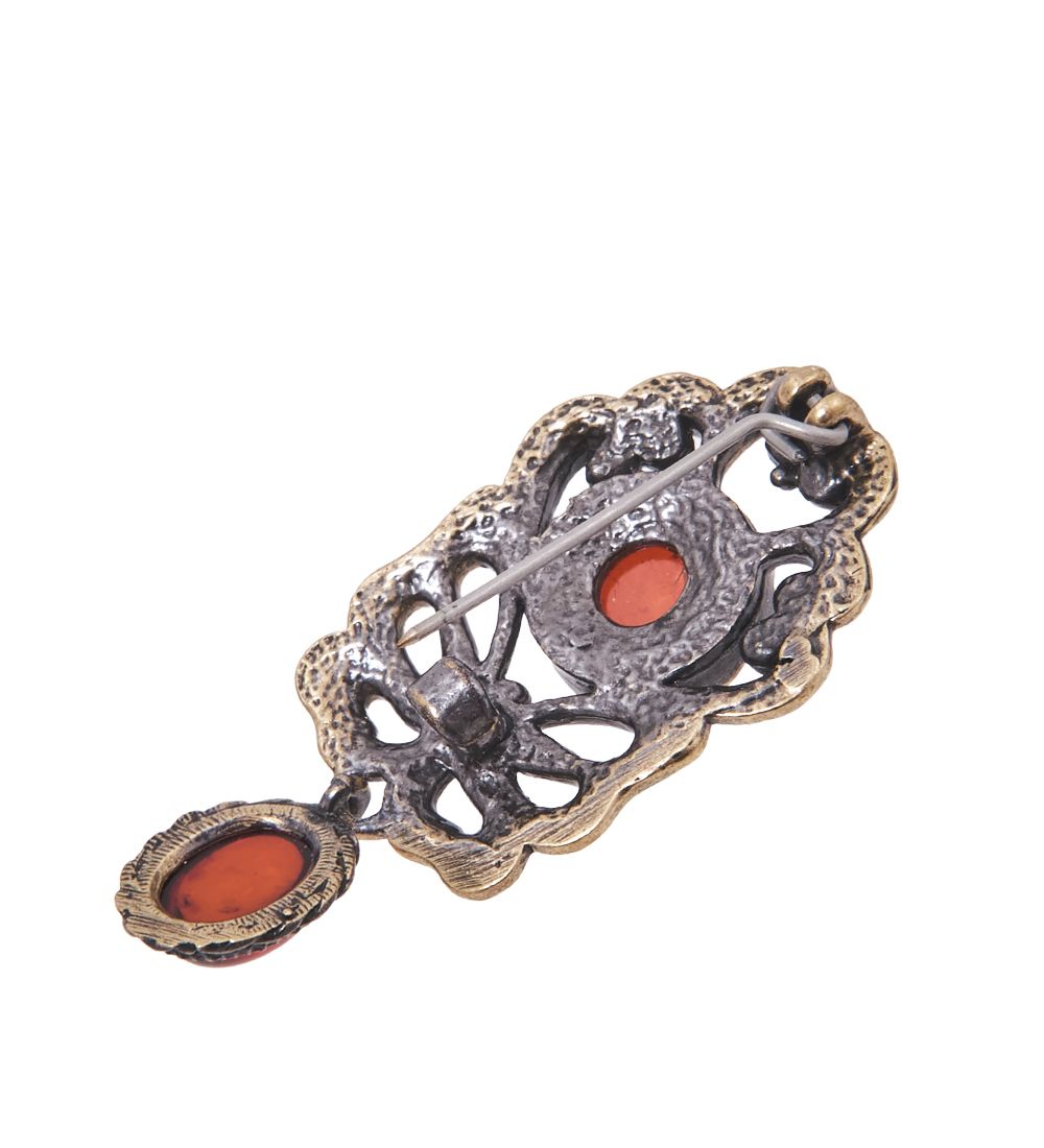 AM-4135 Брошь «Бабочка Цветение» (латунь, янтарь)