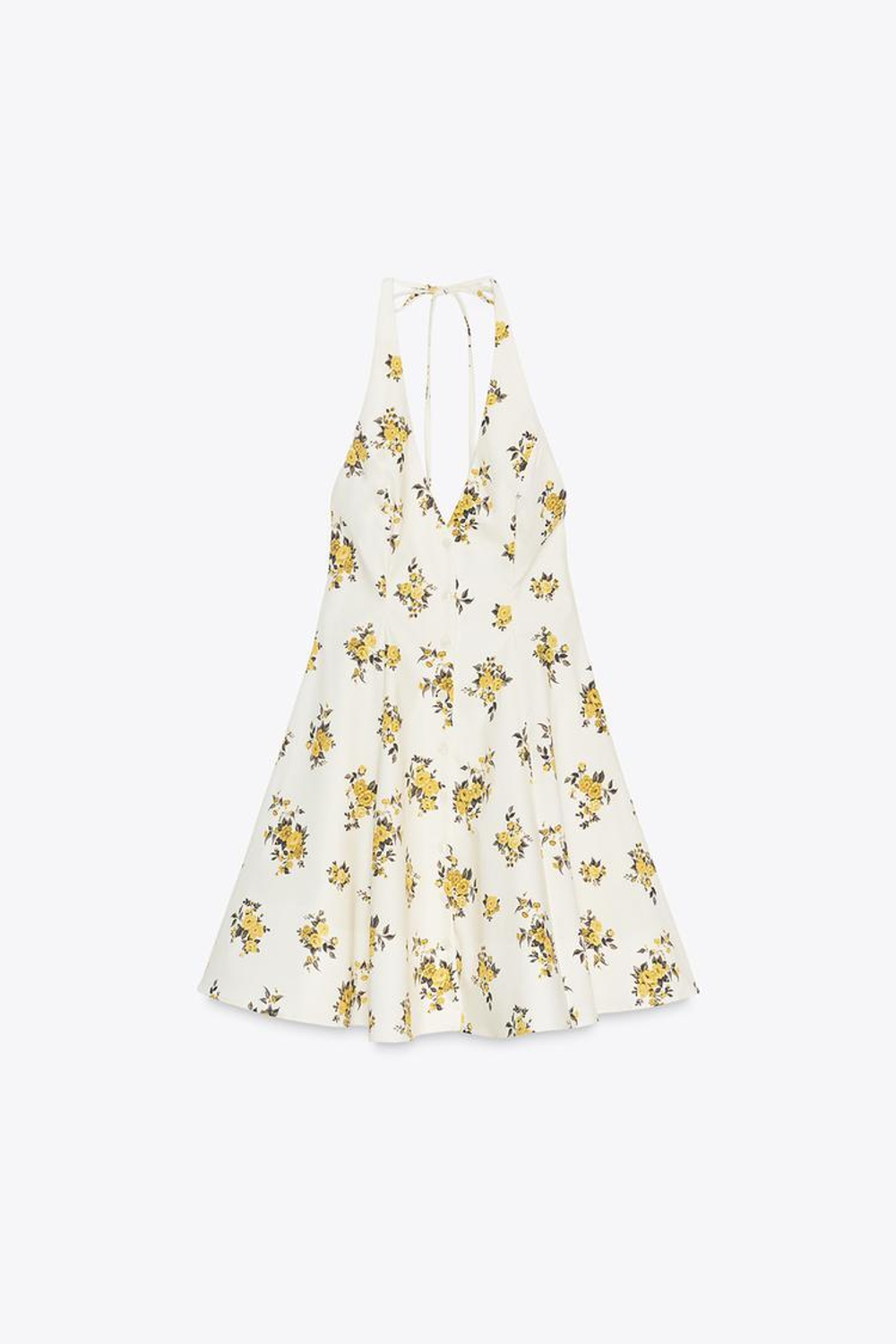 ZARA КОРОТКОЕ ПЛАТЬЕ-ХАЛТЕР С ЦВЕТОЧНЫМ ПРИНТОМ, ЭКРЮ/ЖЕЛТЫЙ