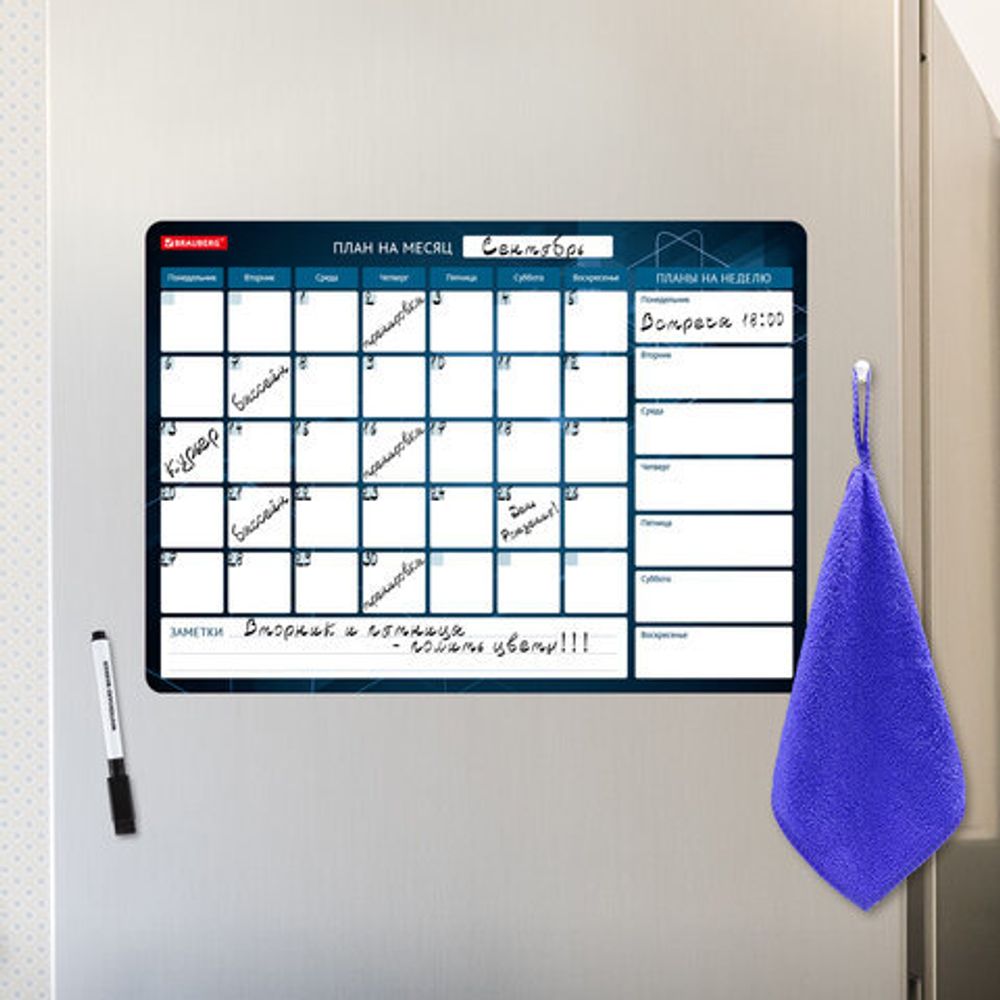 Планинг на холодильник магнитный НА МЕСЯЦ 42х30 см, с маркером и салфеткой, BRAUBERG, 237849