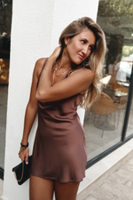 Платье майка из модала мини brwn