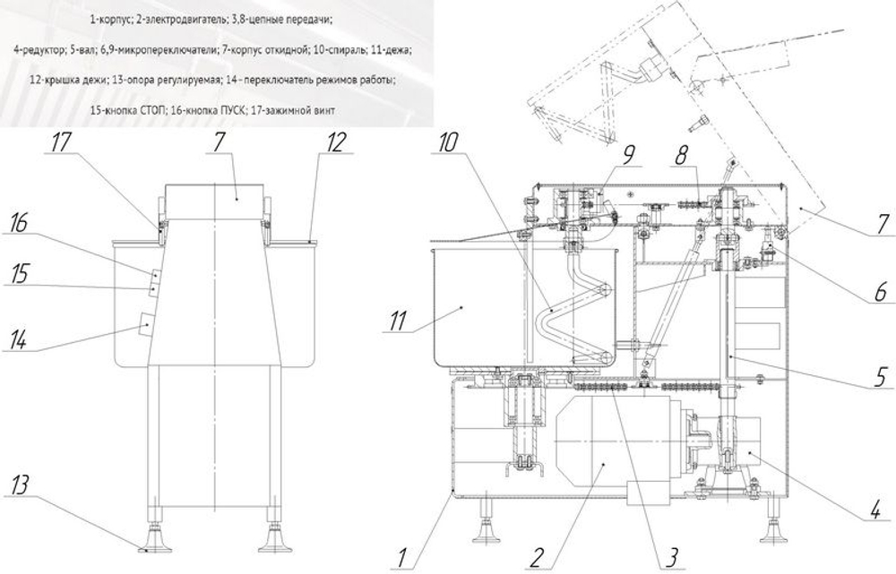 Тестомес спиральный БЕЛТОРГМАШ МТ-60М (съемная дежа)
