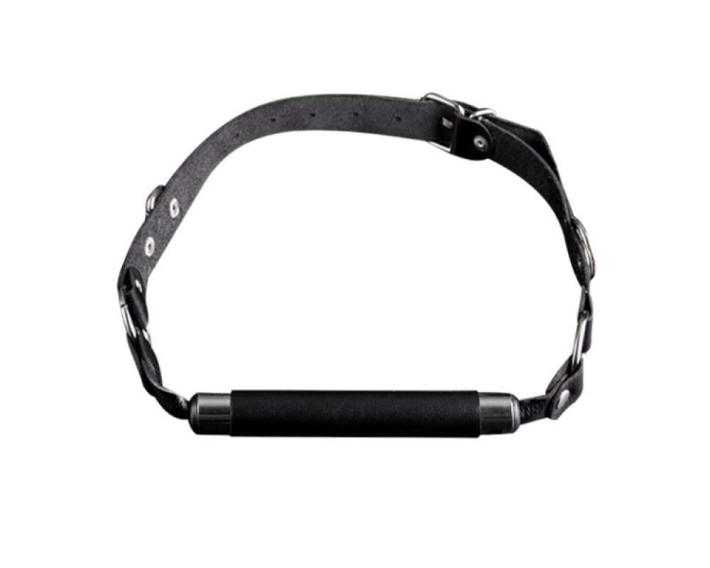 Металлический кляп-трензель обтянутый натуральной кожей чёрного цвета