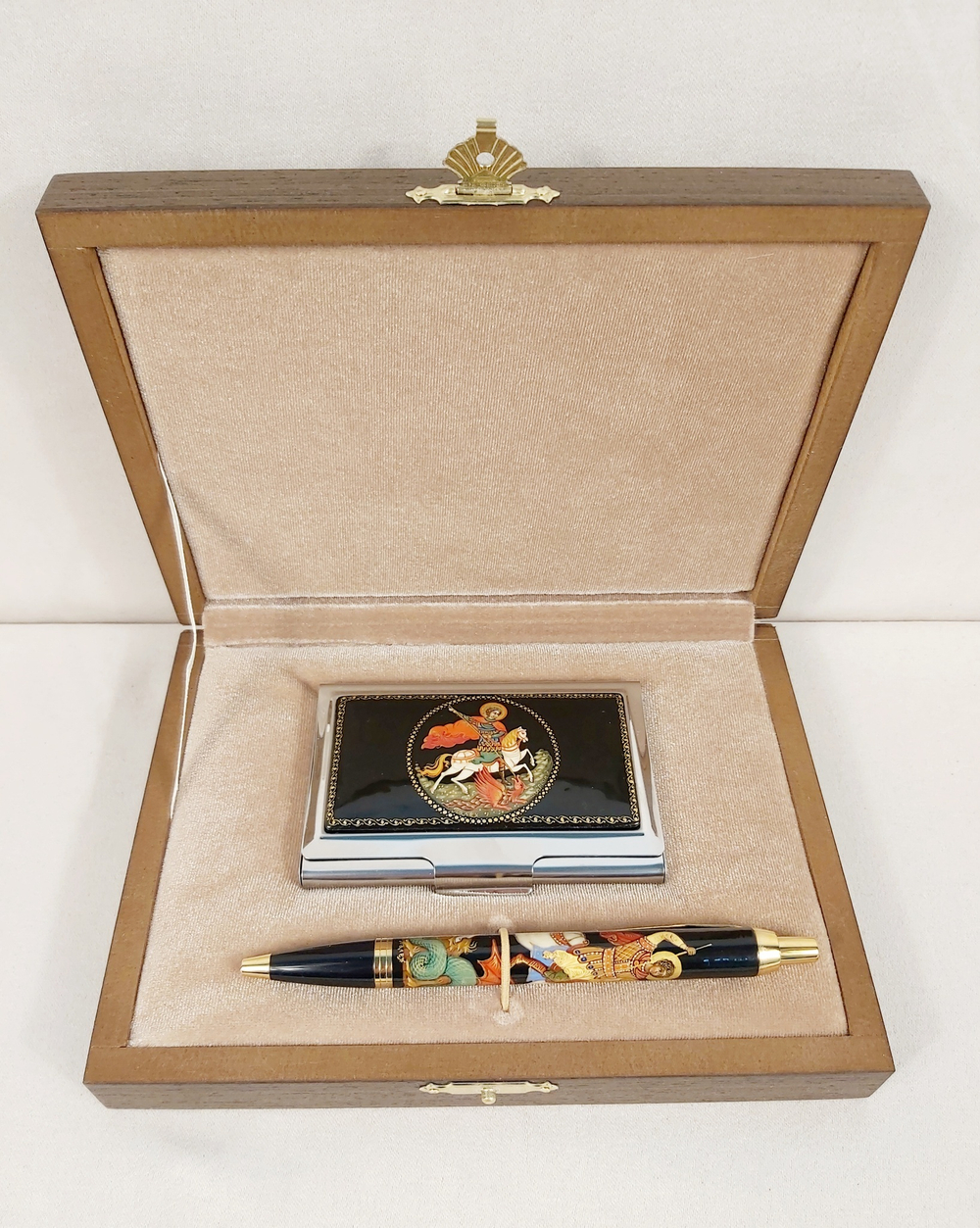 Набор "Георгий Победоносец" №6  визитница, ручка с ручной росписью Палех