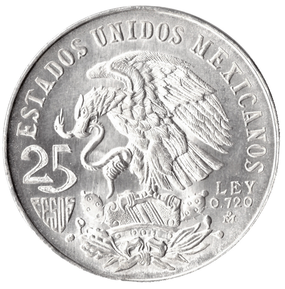 25 песо 1968 год XIX Олимпийские игры в Мехико, Мексика. XF-AU