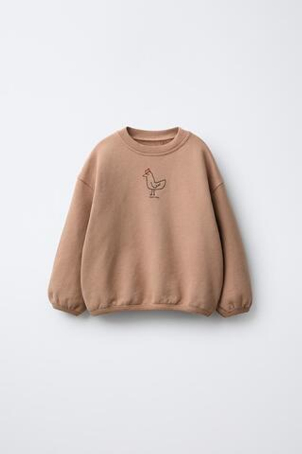 ZARA ТОЛСТОВКА С ВЫШИВКОЙ, СВЕТЛО-КОРИЧНЕВЫЙ