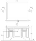 Комплект мебели Gaia 126*58*80 см Раковина (встраиваемая снизу), белая керамика + Столешница из мрамора 126*58*10 см Тумба (3 дверцы, 2 ящика), состаренное дерево белого цвета с декоративным рисунком ручной работы + Зеркало в раме 121*100 см, состаренное дерево белого цвета