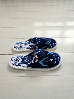 Тапочки махровые синий узор