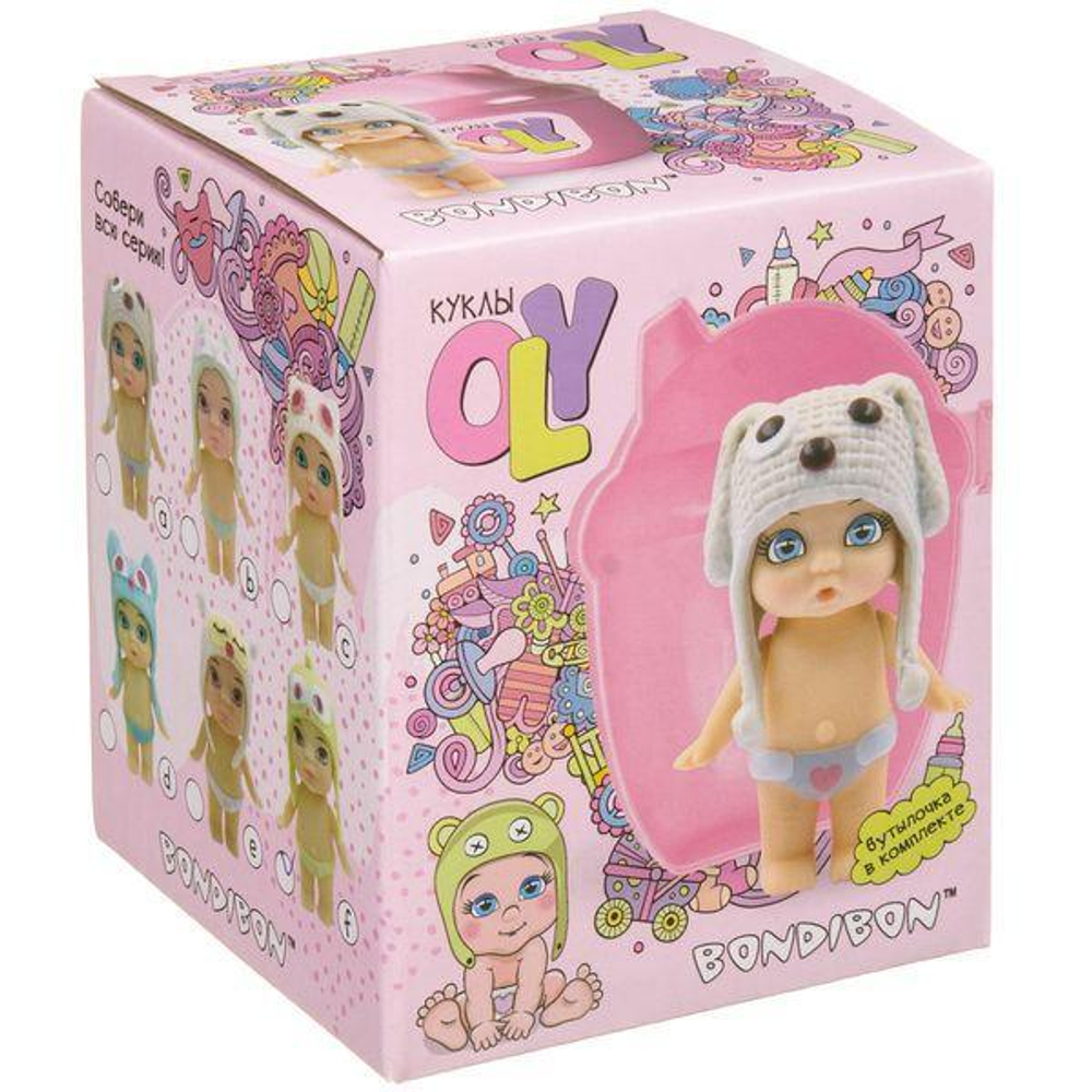 Куколка OLY в шапочке-ушанке в поильнике. Девочка 8см, арт.3380-3 (Bondibon)