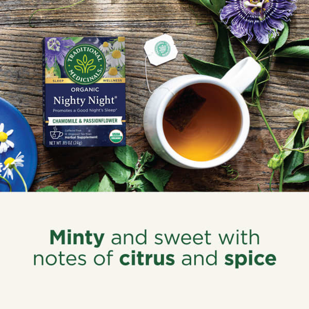 Traditional Medicinals, Organic Nighty Night®, ромашка и пассифлора, без кофеина, 16 чайных пакетиков, 24 г (0,85 унции)