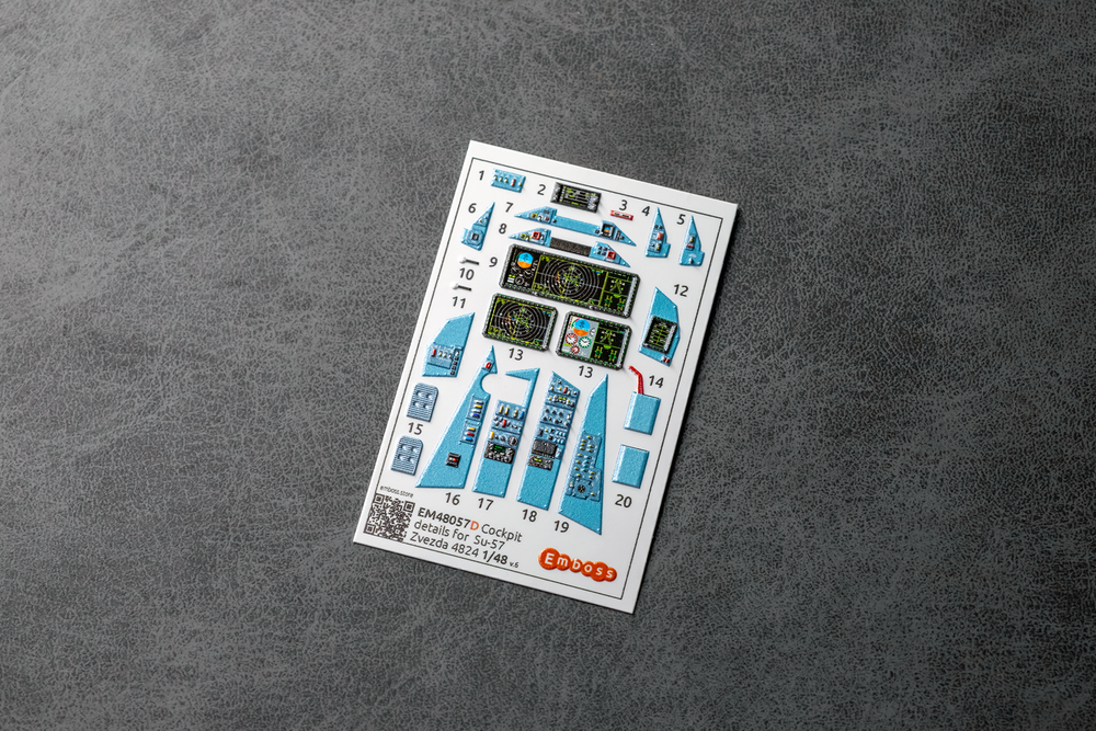 Su-57 Cockpit details with powered displays for Zvezda 4824 1/48 (3D decal)