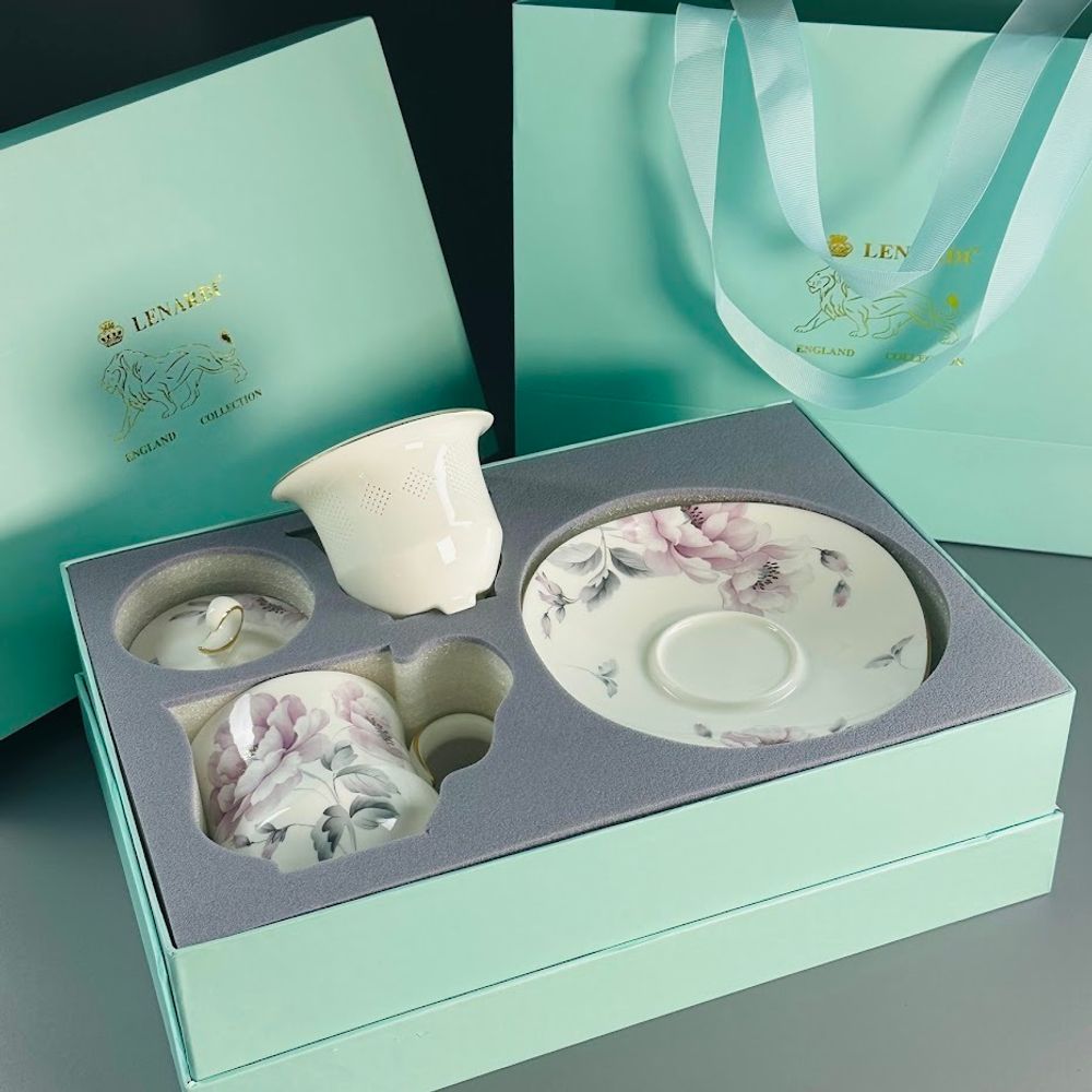 Lenardi 555-123 Заварочная кружка 400 мл с крышкой и блюдцем в под.уп.(х6)Костяной фарфор