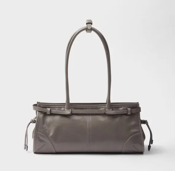 Кожаная большая сумка Prada Bonnie цвет оловянный