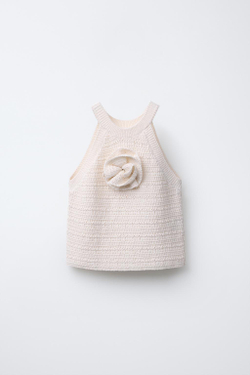 ZARA ТОП ИЗ КРУЖЕВА КРОШЕ С ЦВЕТОЧНЫМ УЗОРОМ, ЭКРЮ