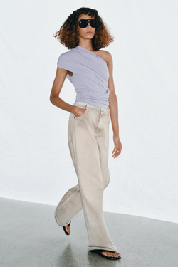 ZARA БОДИ АСИММЕТРИЧНОГО КРОЯ СО СБОРКАМИ, ЖЕМЧУЖНО-СЕРЫЙ