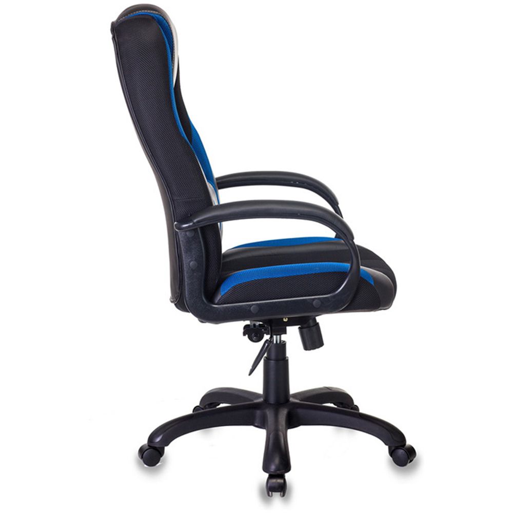 Кресло игровое ZOMBIE 9/BL+BLUE, PL, ткань/экокожа черный/голубой, топ-ган (до 180кг)