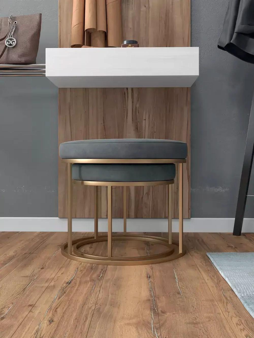 Комплект круглых банкеток - ЗСЕР - серое на золотом