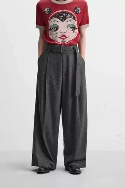 ZARA X HARRY LAMBERT БРЮКИ С ПОЯСОМ, СЕРЫЙ