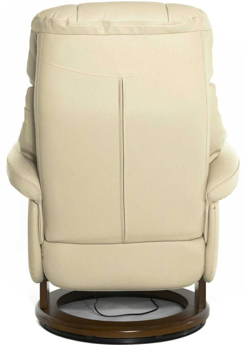 Кресло реклайнер Relax Lux Electro S16099RWB, натуральная кожа кремовая (061), основание дерево темный орех (029)