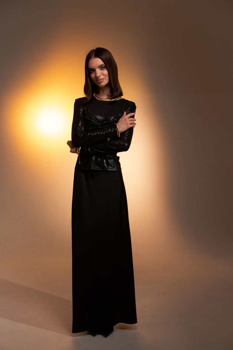 Кофта из трикотажа с люрексом с драпировкой черная