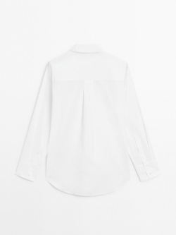 Massimo Dutti Рубашка из 100% хлопкового поплина с карманом, белый