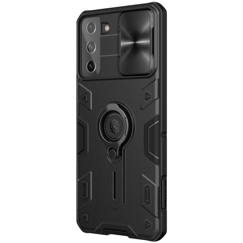 Защитный чехол с кольцом от Nillkin для Samsung Galaxy S21+ Плюс, серия CamShield Armor Case (металлическая защитная шторка задней камеры)