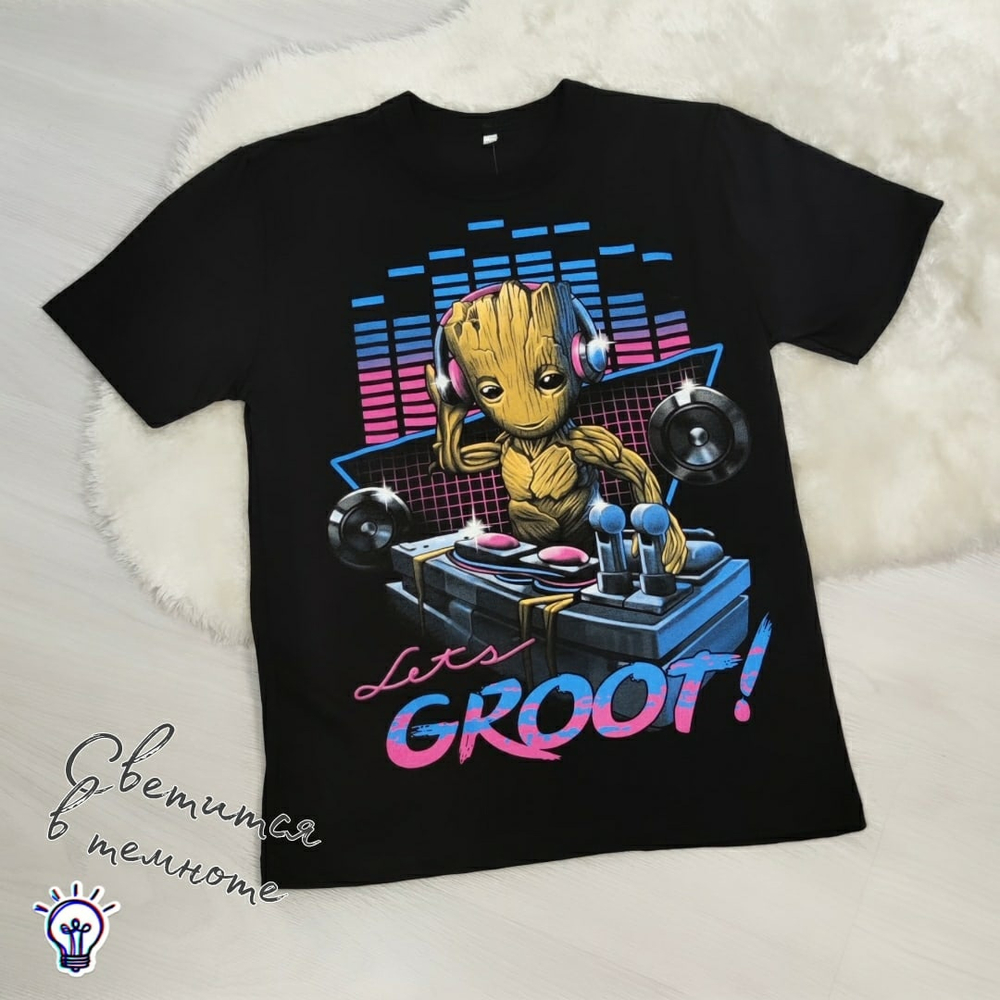 Футболка "Groot" чёрная, светится в темноте