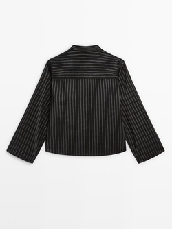 Massimo Dutti Рубашка в полоску с воротником-стойкой и деталью в форме нагрудника, черный