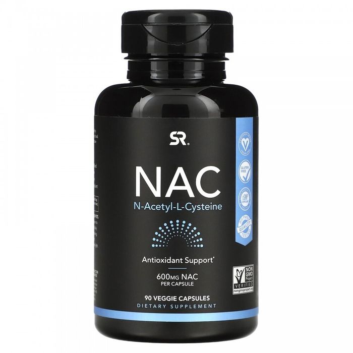 NAC-N-Acetyl-L-Cysteine 600 mg, N-Ацетилцистеин 600 мг, Sports Research (90 вегетарианских капсул)