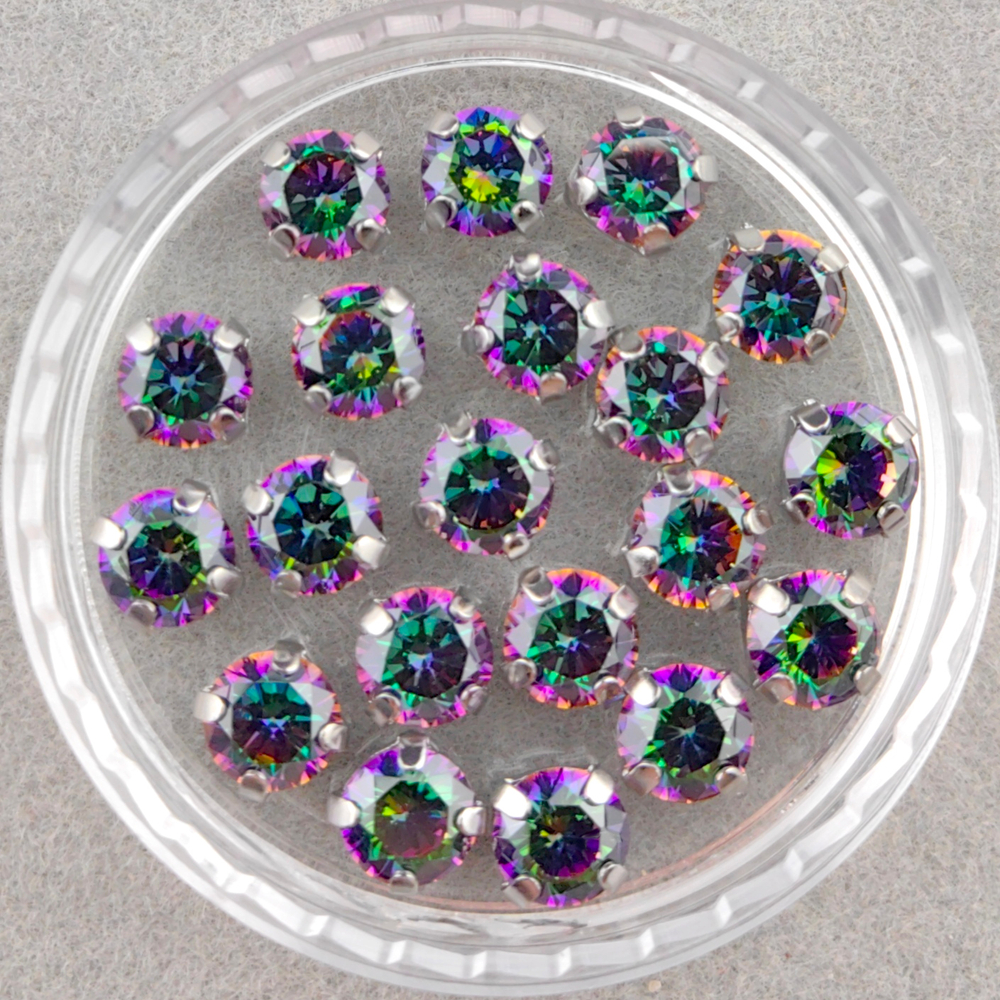 Фианиты шатоны в оправах, Crystal Rainbow/Platinum