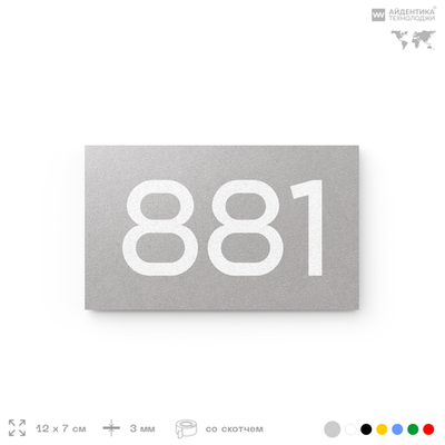 Номер на дверь 881, табличка на дверь для офиса, квартиры, кабинета, аудитории, склада, серая 120х70 мм, Айдентика Технолоджи