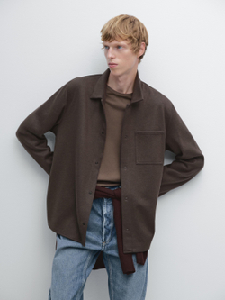 Massimo Dutti Куртка-рубашка с кнопками и карманом, коричневый