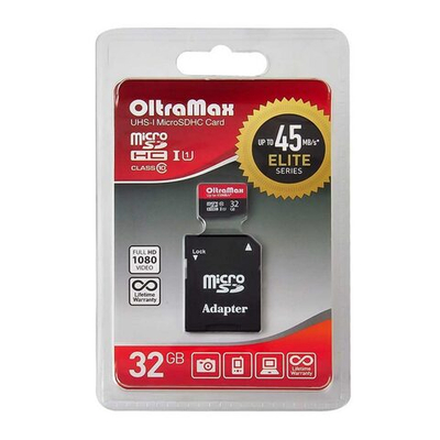 Карта памяти MicroSDHC 32GB Class10+SD адаптер Oltramax