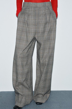 ZARA БРЮКИ В КЛЕТКУ С ЗАЩИПАМИ — ZW COLLECTION, РЫЖЕВАТО-КОРИЧНЕВЫЙ