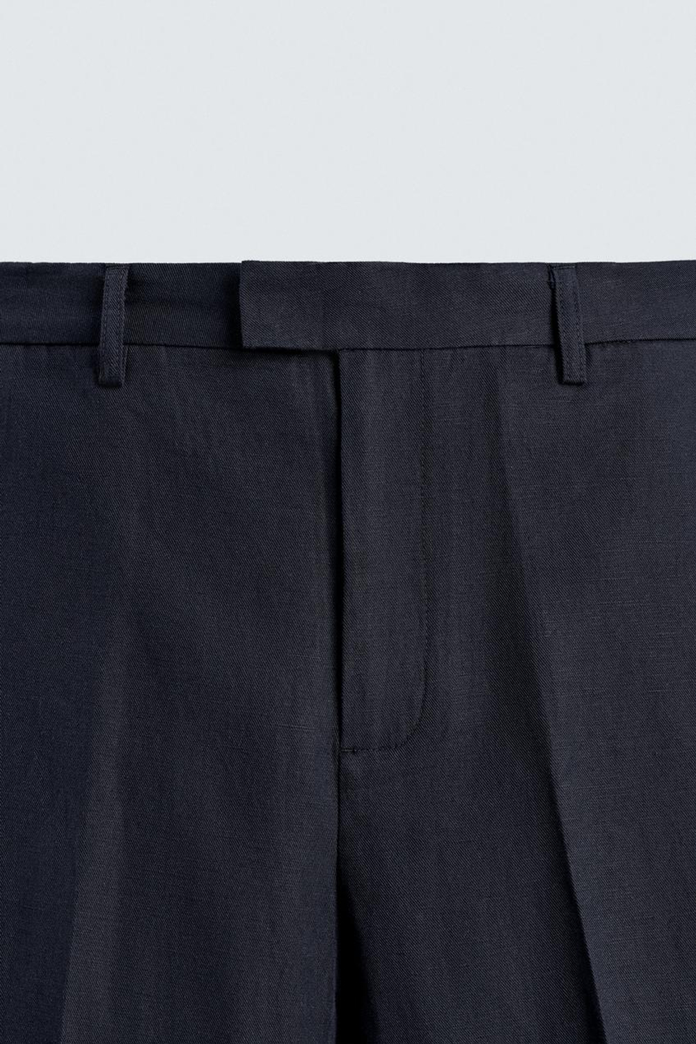 ZARA БРЮКИ RELAXED FIT ИЗ ХЛОПКА И ЛЬНА, МОРСКОЙ СИНИЙ