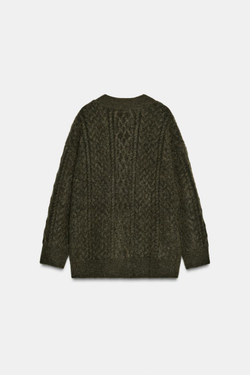 ZARA СВИТЕР ОВЕРСАЙЗ С КОСАМИ, ХАКИ